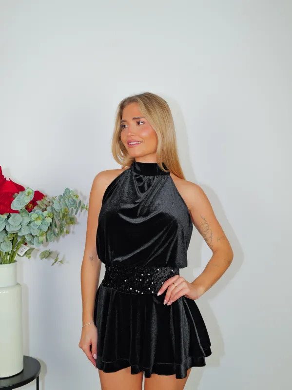 Mono mini velvet cintura glitter negro sold by Sorellas