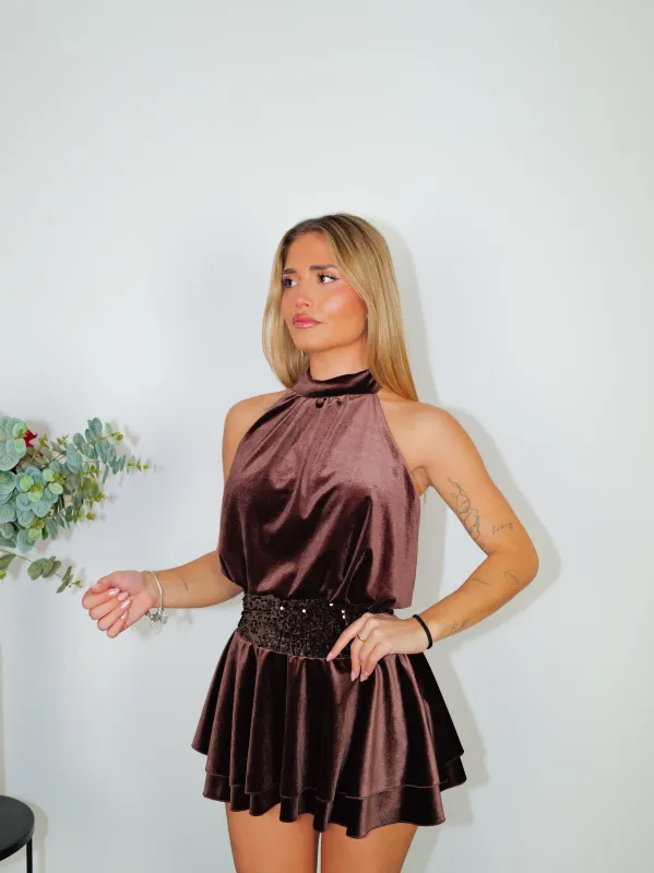 Mono mini velvet cintura glitter chocolate sold by Sorellas