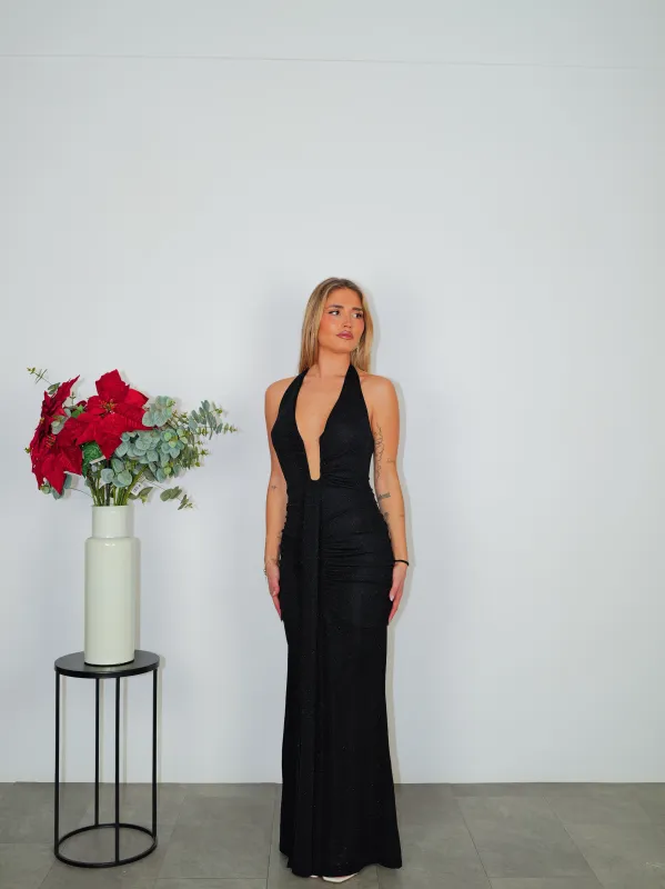 Vestido largo lurex escote banda negro sold by Sorellas