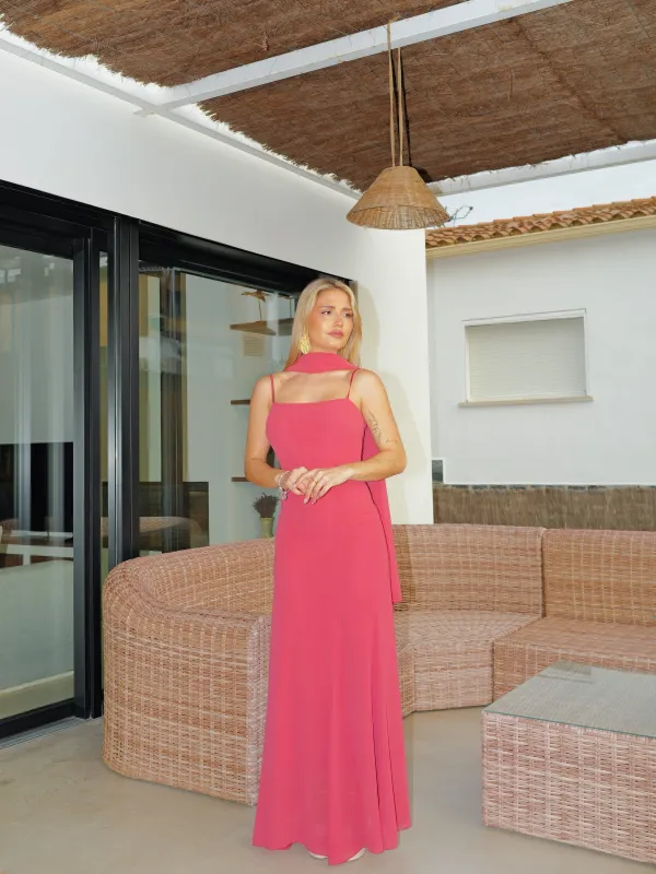 Vestido largo capa georgette coral sold by Sorellas