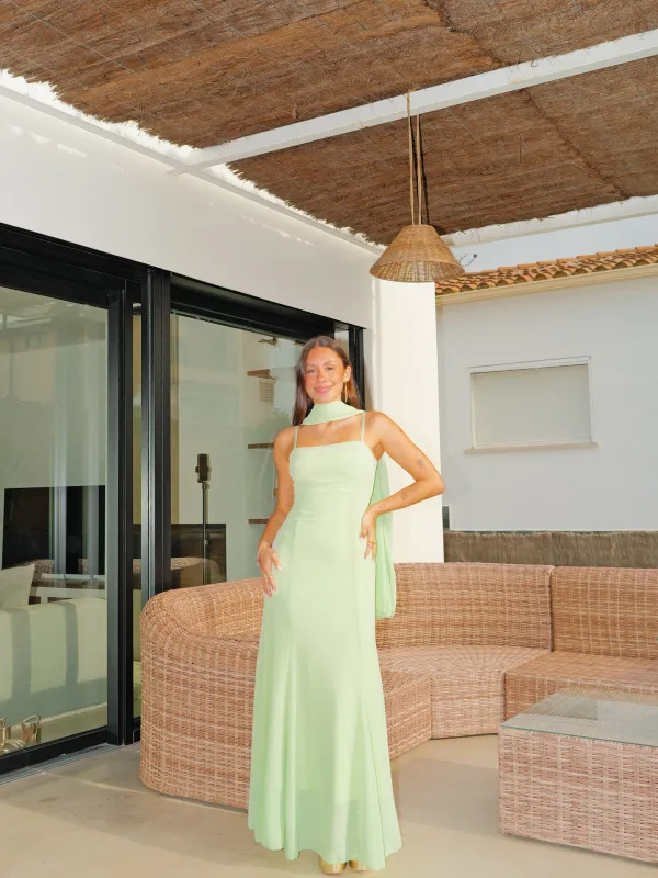 Vestido largo capa georgette menta sold by Sorellas