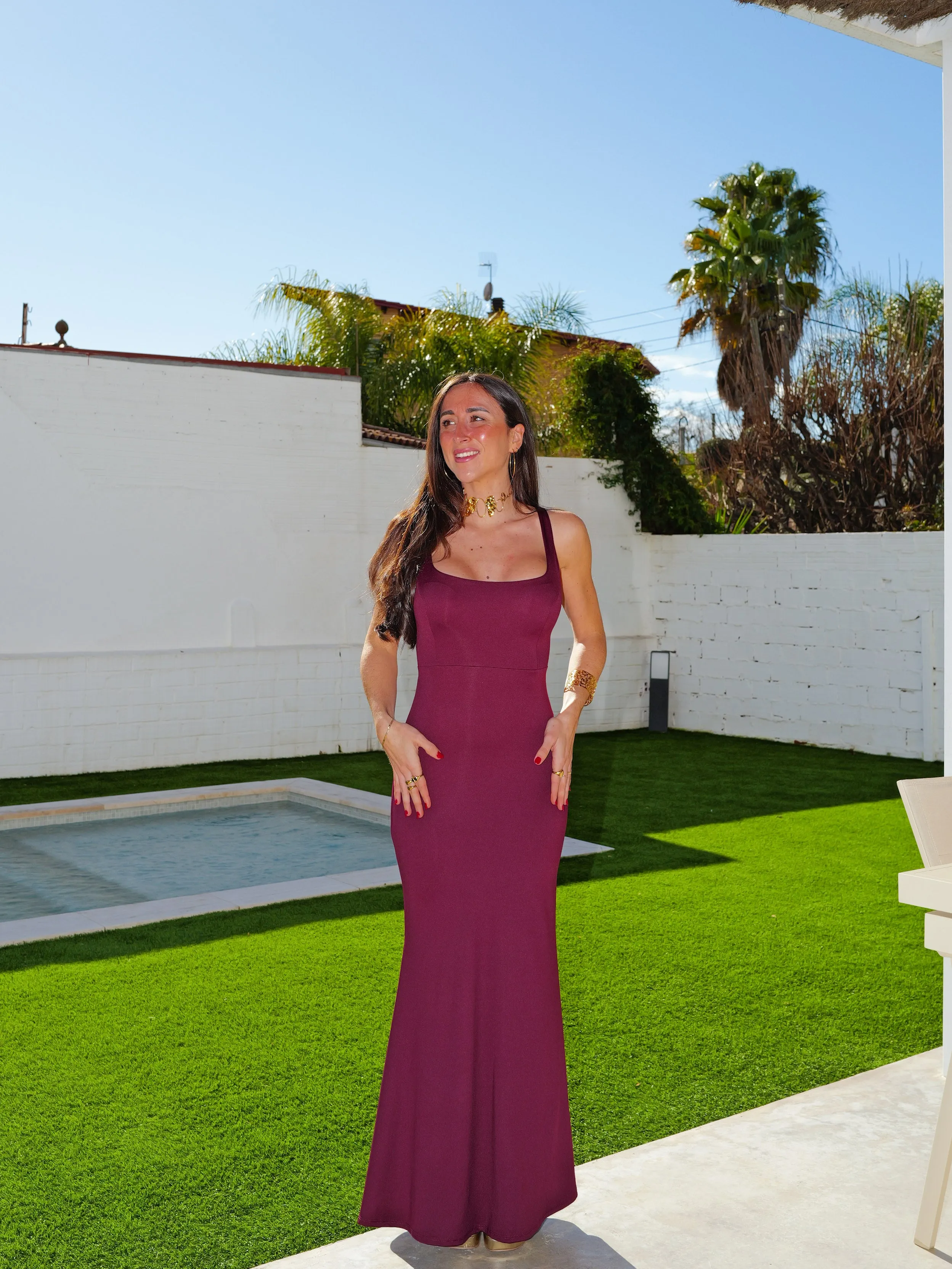 Vestido largo escote cuadrado entrelazado burdeos sold by Sorellas product image thumbnail 5