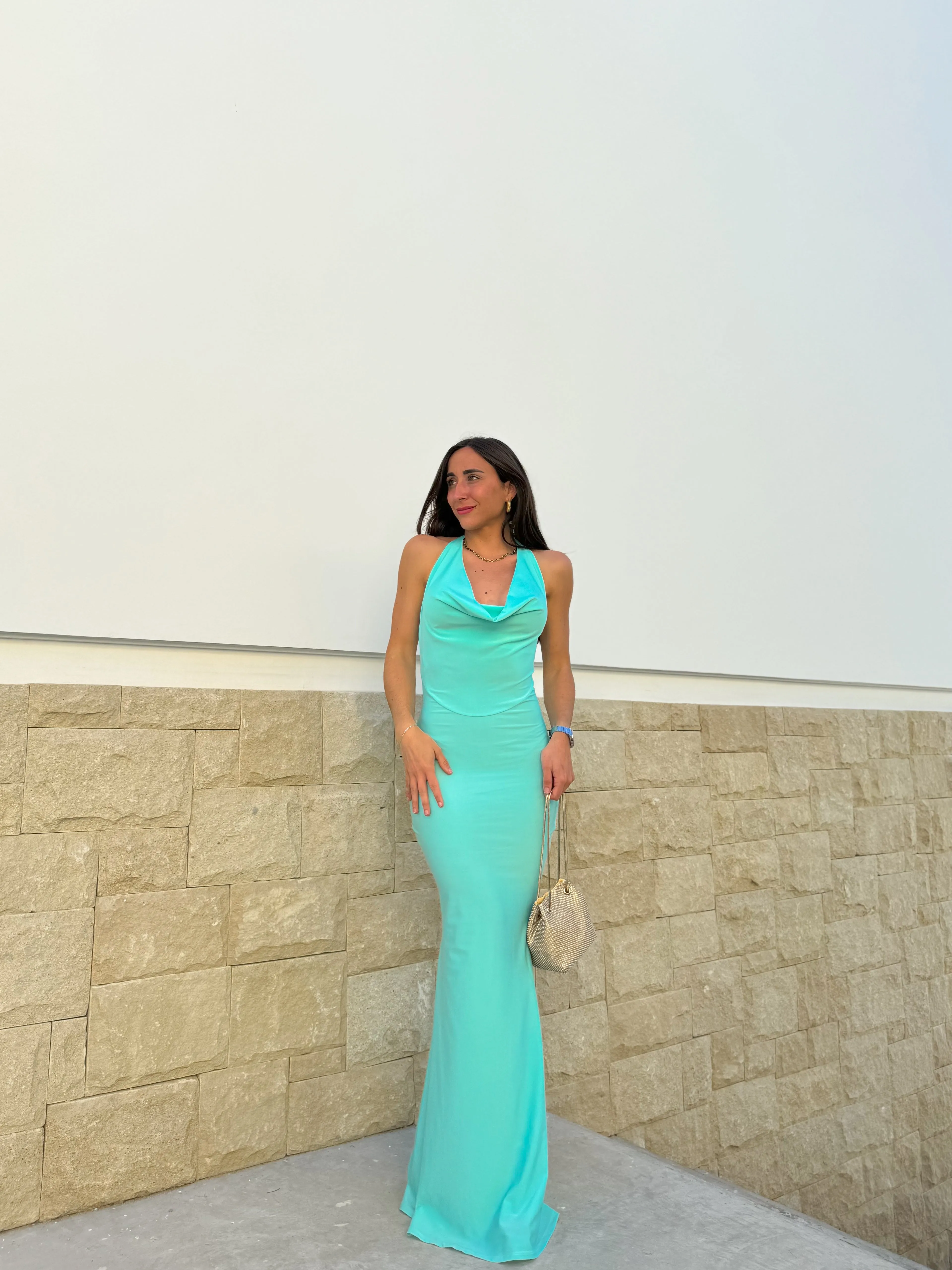 Vestido cascada largo turquesa sold by Sorellas product image thumbnail 3