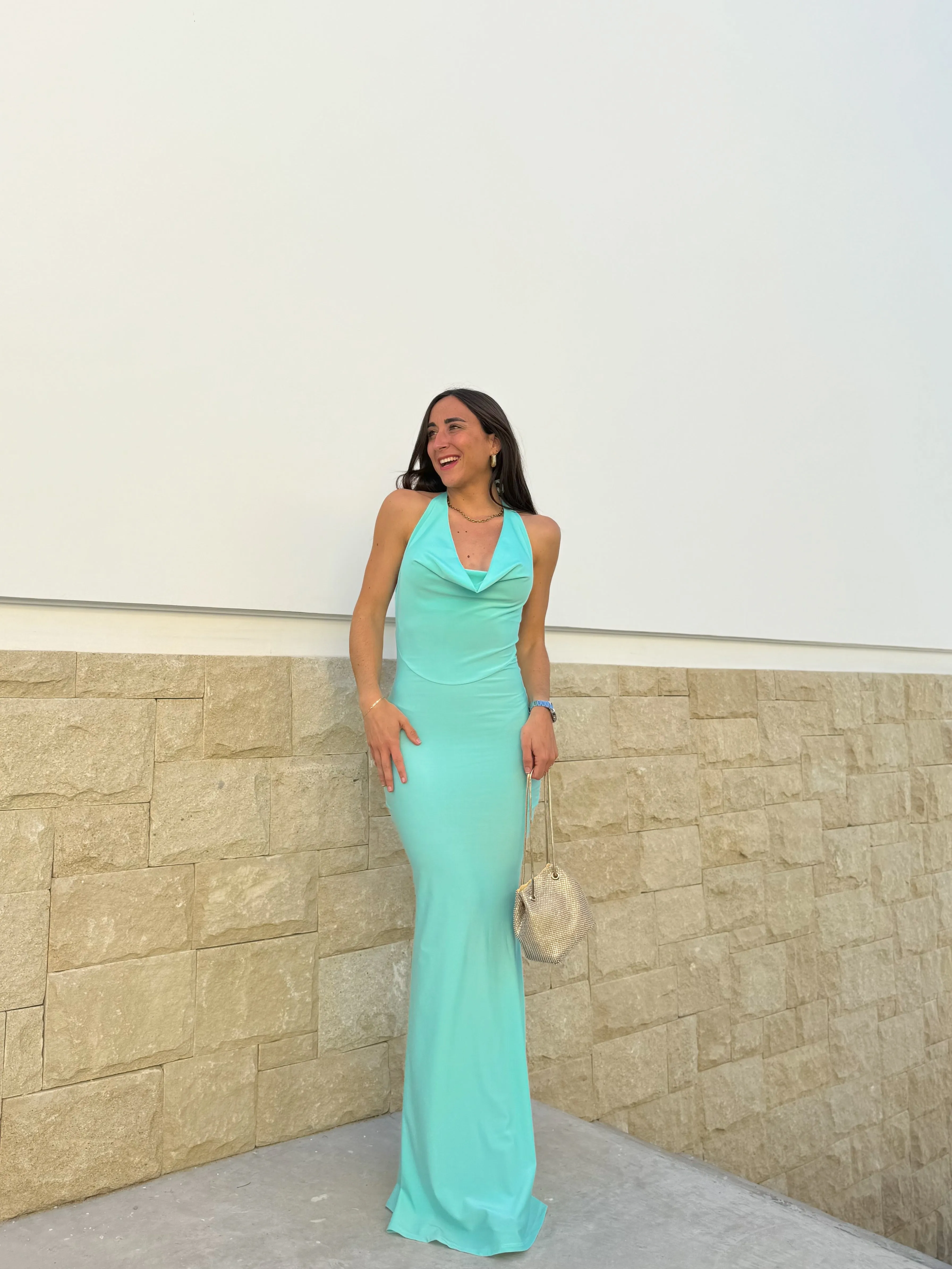 Vestido cascada largo turquesa sold by Sorellas product image thumbnail 2