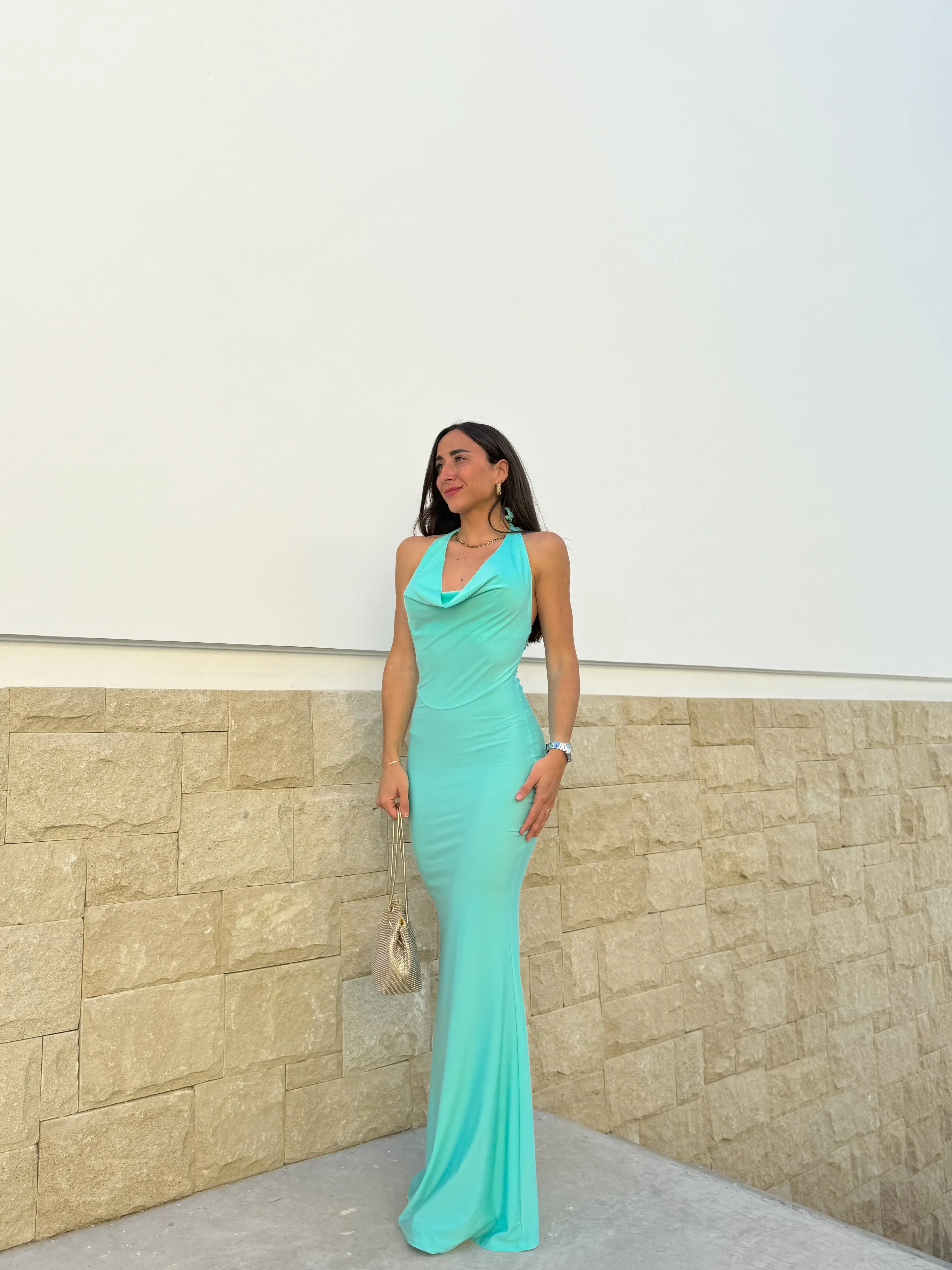 Vestido cascada largo turquesa sold by Sorellas product image thumbnail 4