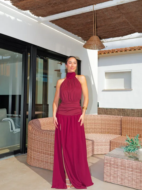Vestido largo falda georgette burdeos sold by Sorellas