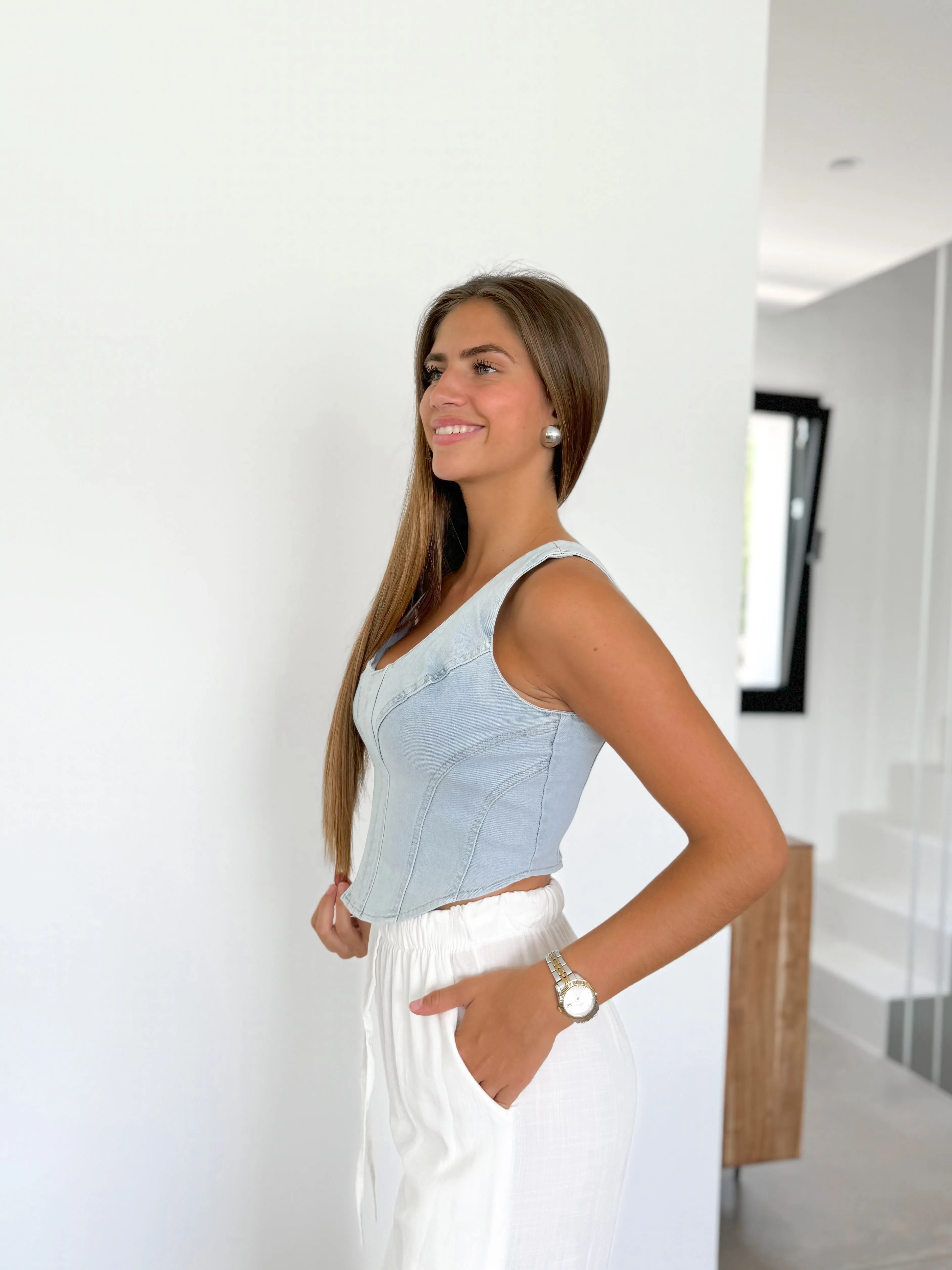 Top crop cremallera denim sold by Sorellas product image thumbnail 3