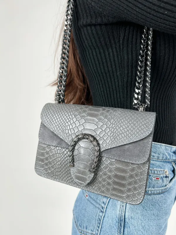 Bolso herradura piel gris sold by Sorellas
