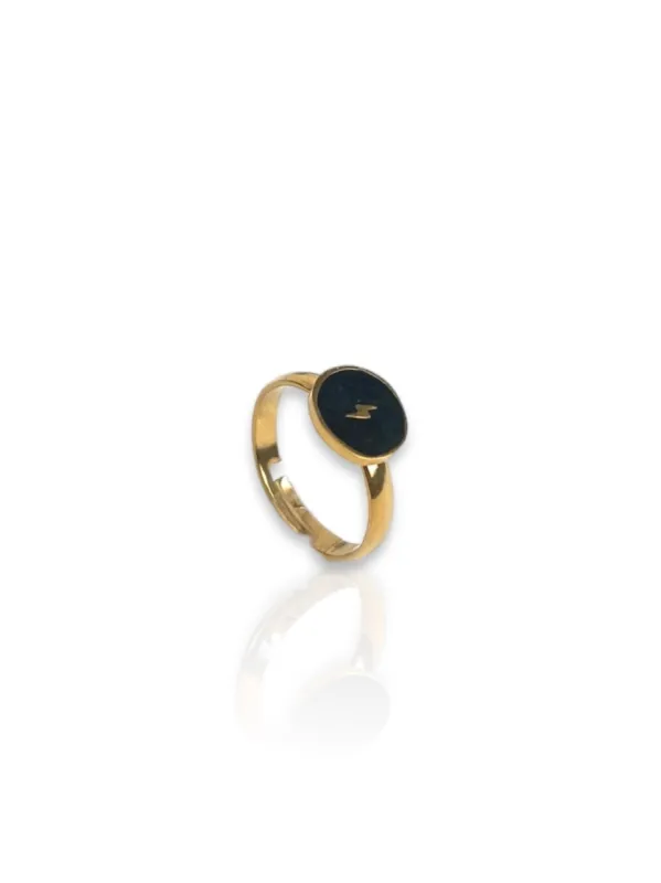 Anillo rayo negro dorado sold by Sorellas