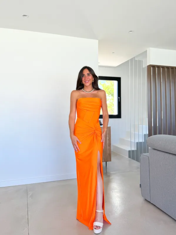 Vestido corsé banda nudo naranja sold by Sorellas