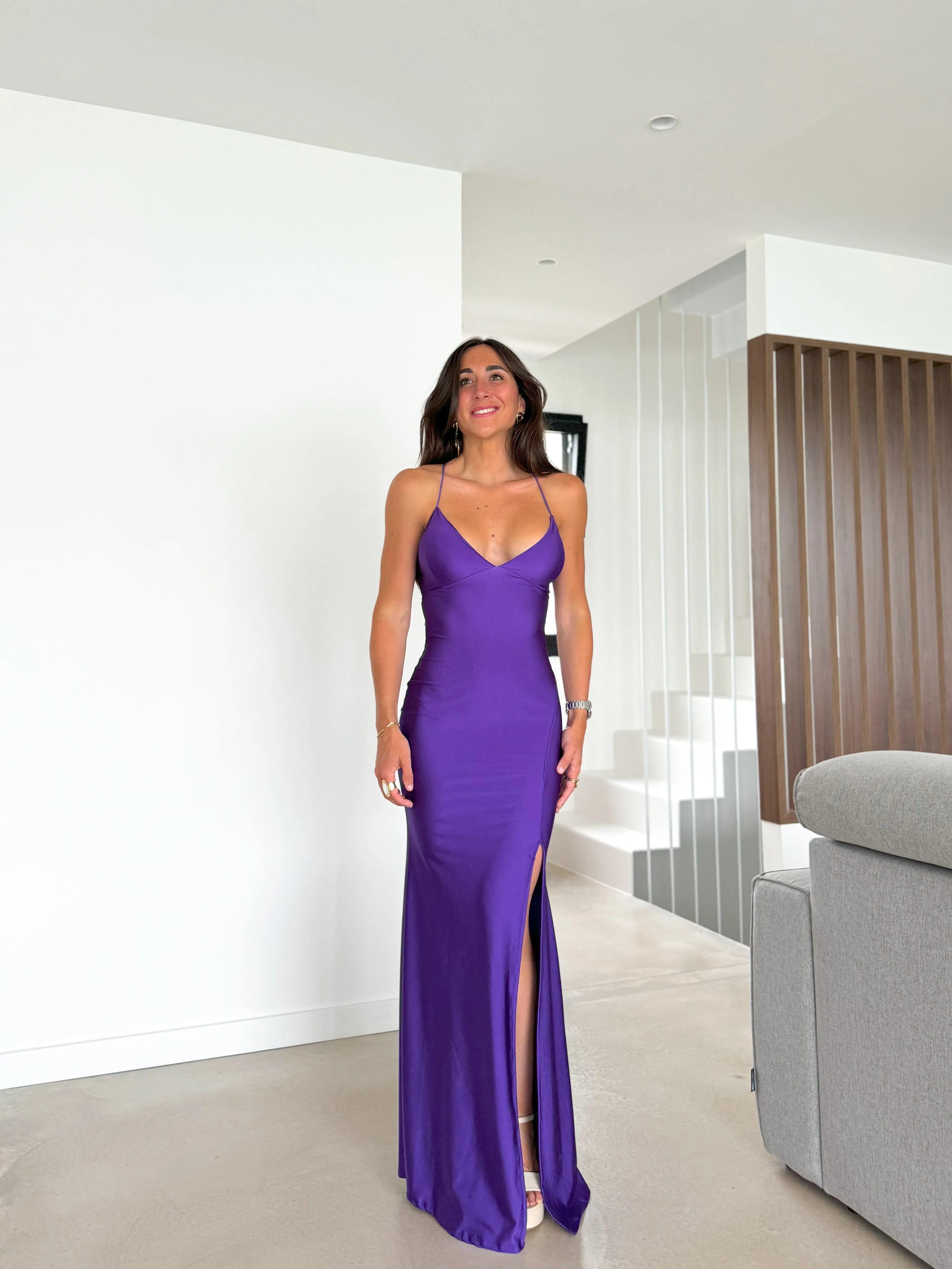 Vestido pico satin entrelazado morado sold by Sorellas product image thumbnail 4
