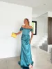 Vestido ballenas raso petróleo sold by Sorellas