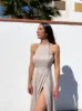 Vestido halter raso beige sold by Sorellas