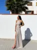 Vestido halter raso beige sold by Sorellas