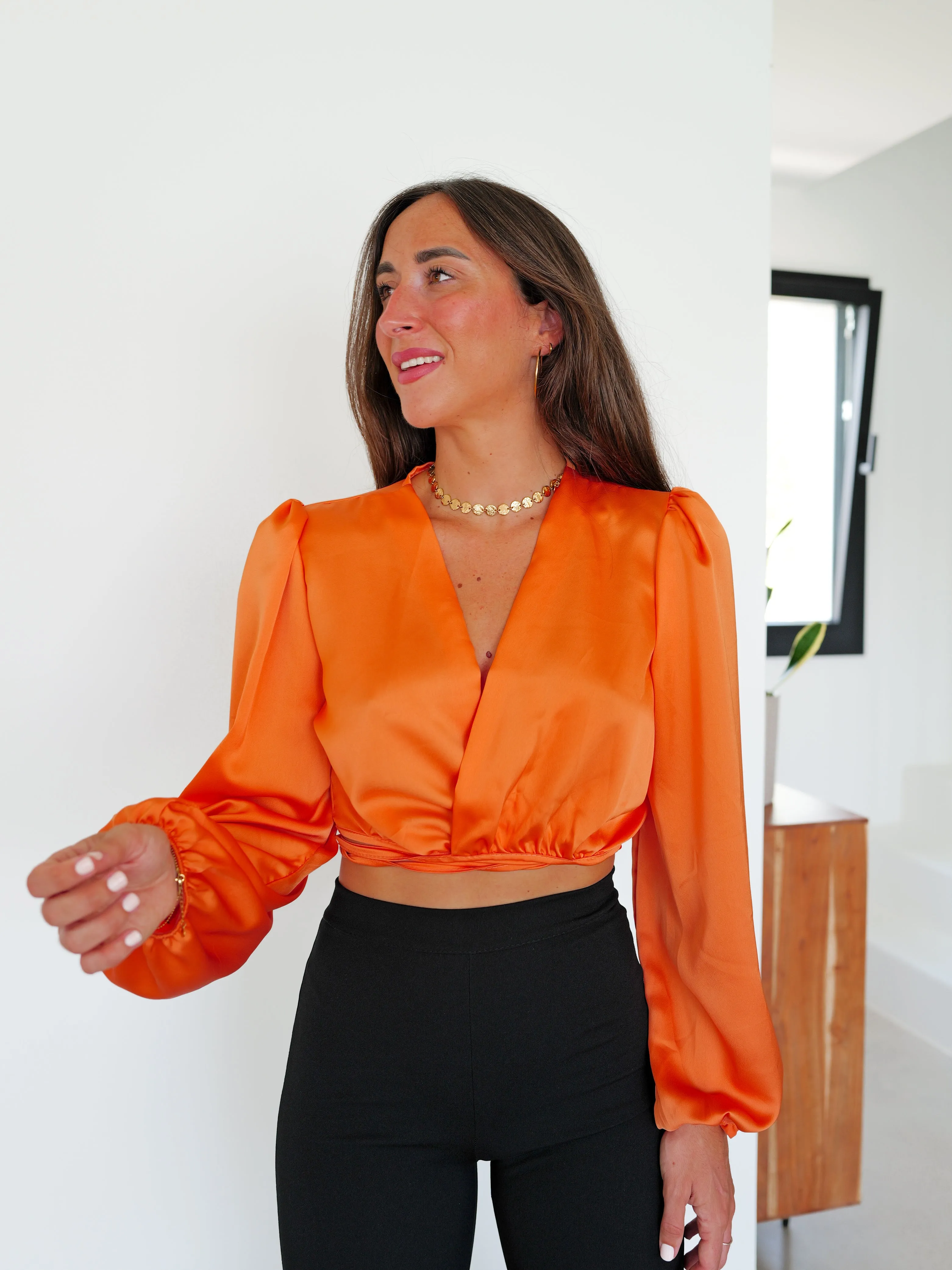 Blusa cruzada satin naranja sold by Sorellas product image thumbnail 3