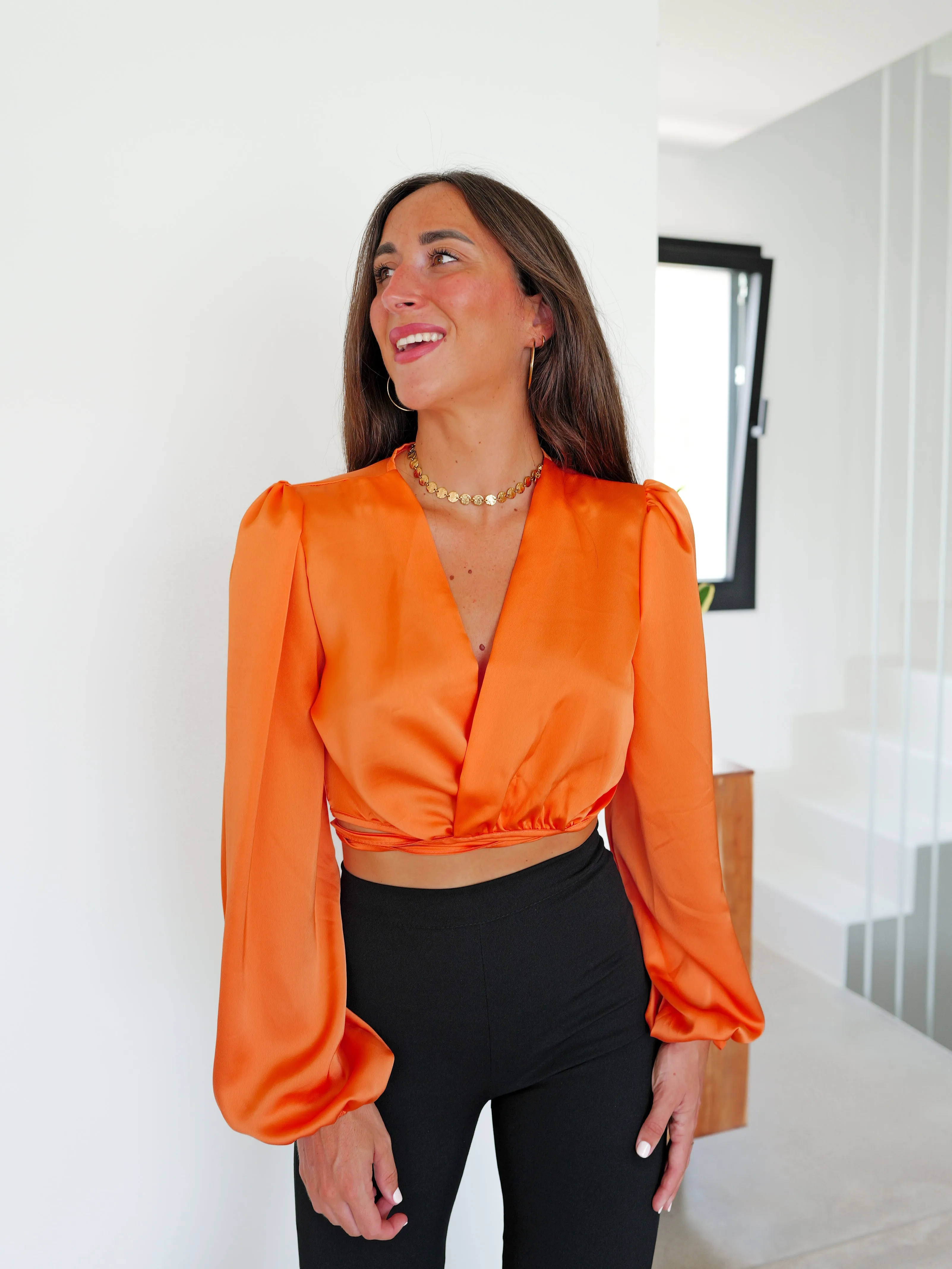 Blusa cruzada satin naranja sold by Sorellas product image thumbnail 4