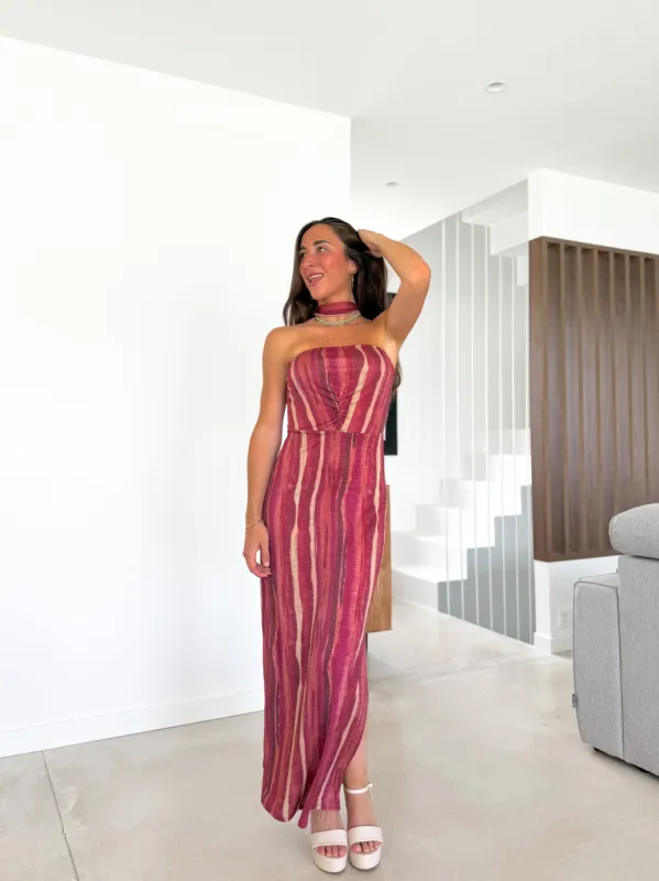 Vestido palabra choker estampado burdeos sold by Sorellas