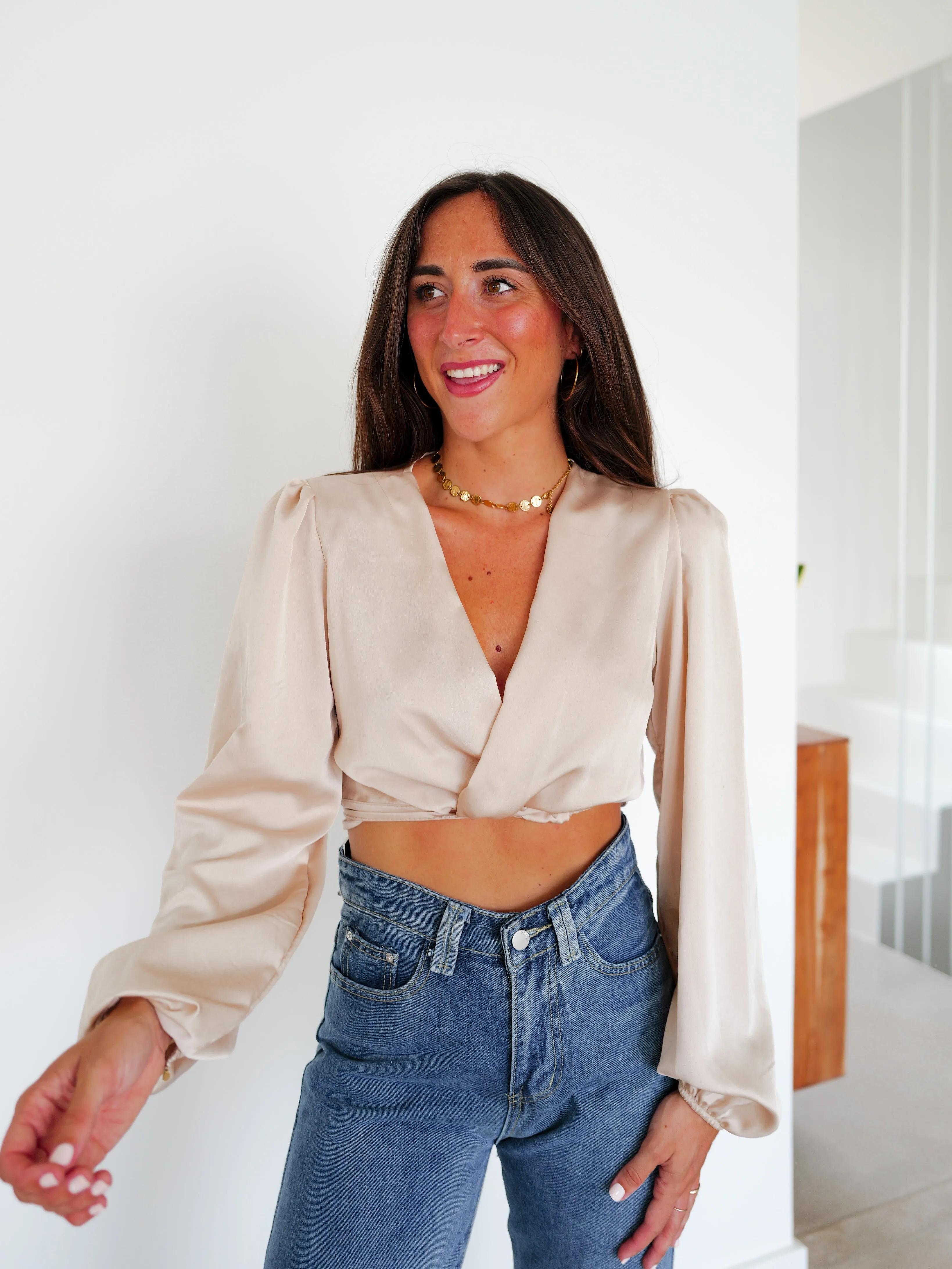 Blusa cruzada satin beige sold by Sorellas product image thumbnail 2