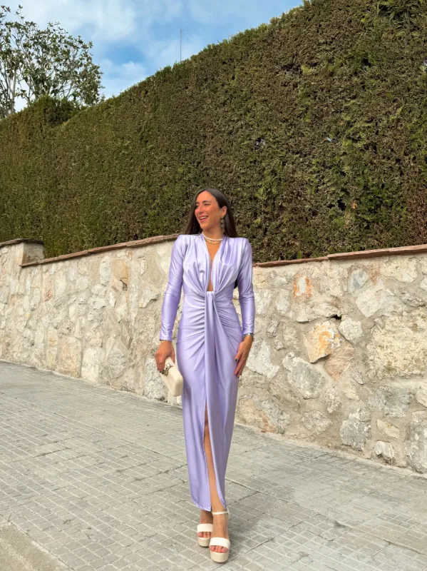 Vestido manga nudo lila sold by Sorellas