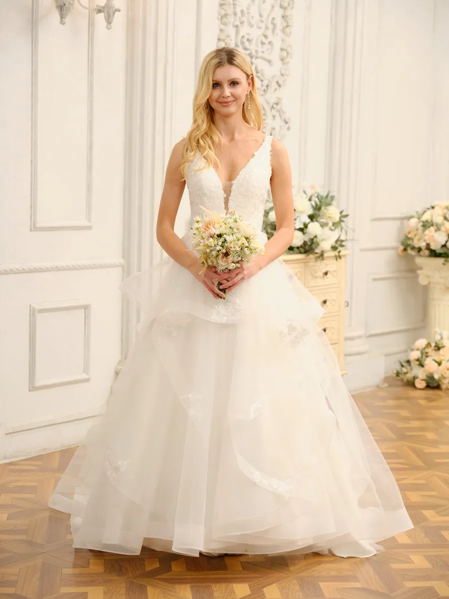 V-Neck Sleeveless Long Ball Gown Wedding Dresses with Appliques sold by Lavetir product image thumbnail 3