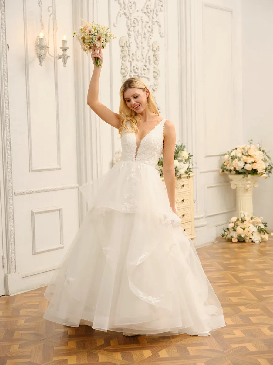 V-Neck Sleeveless Long Ball Gown Wedding Dresses with Appliques sold by Lavetir product image thumbnail 4