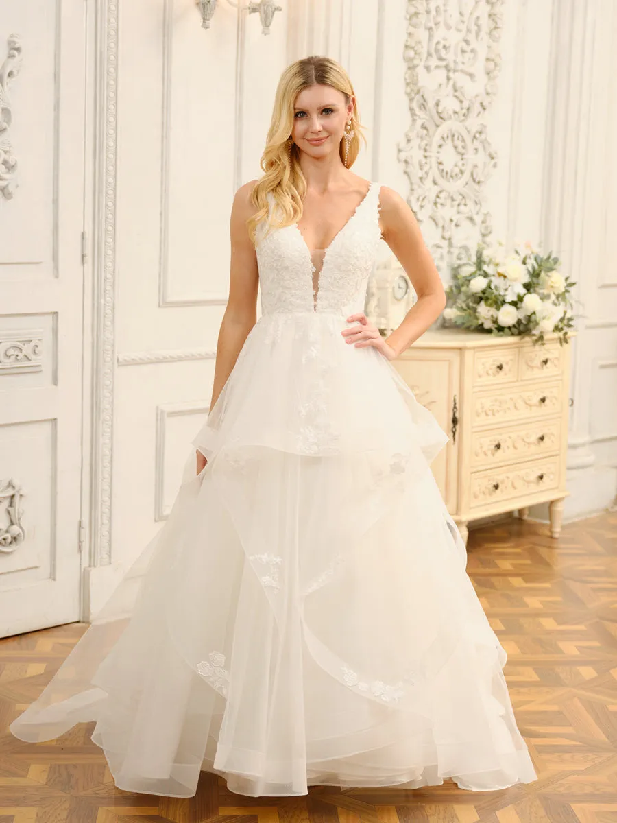 V-Neck Sleeveless Long Ball Gown Wedding Dresses with Appliques sold by Lavetir