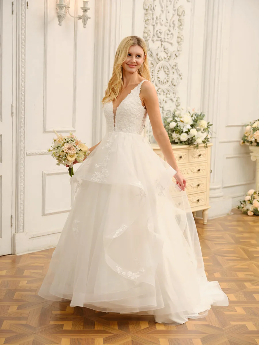 V-Neck Sleeveless Long Ball Gown Wedding Dresses with Appliques sold by Lavetir product image thumbnail 5