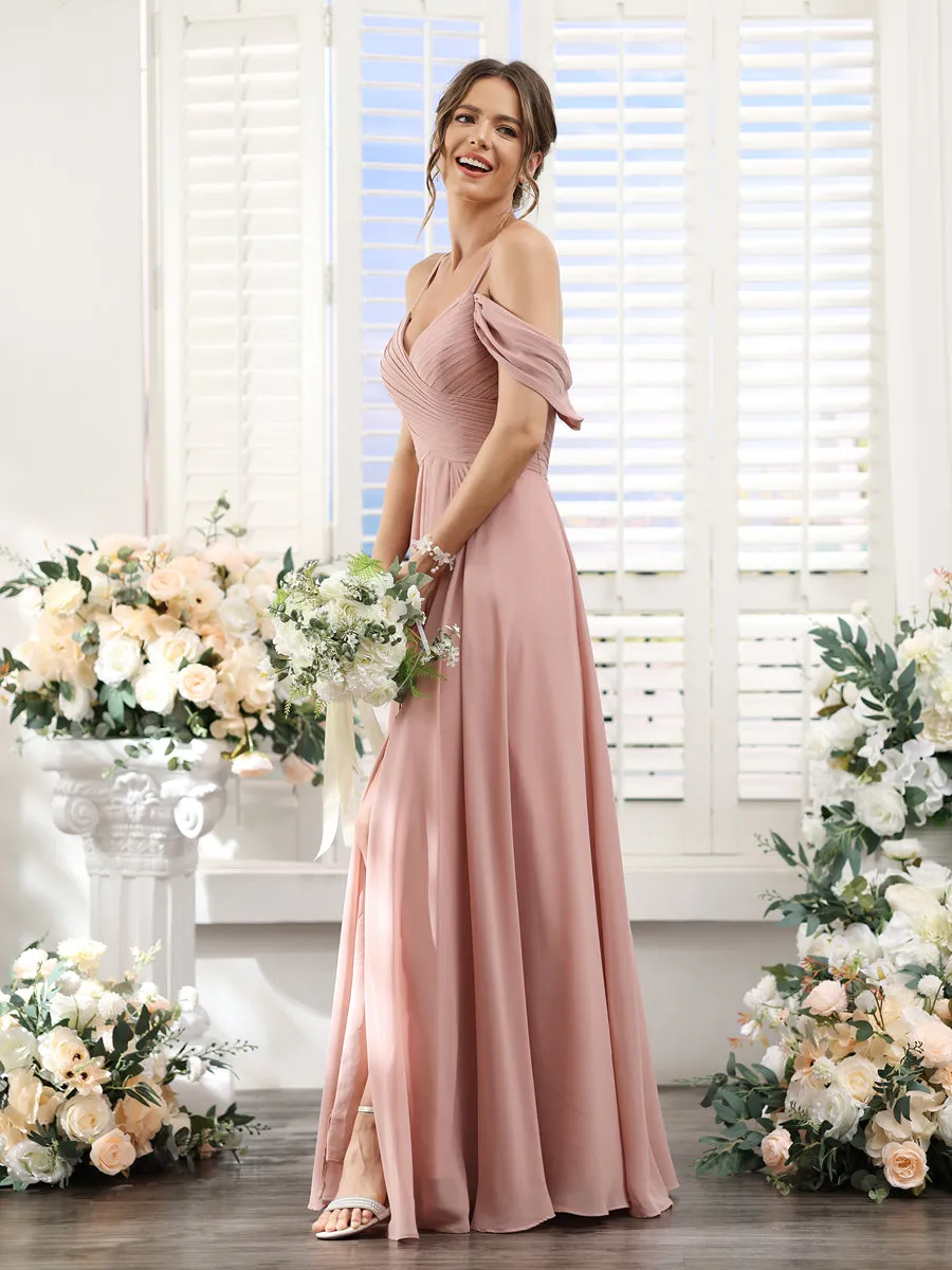 A-Line V-Neck Spaghetti Straps Split Side Floor-Length Chiffon Bridesmaid Dresses sold by Lavetir product image thumbnail 5