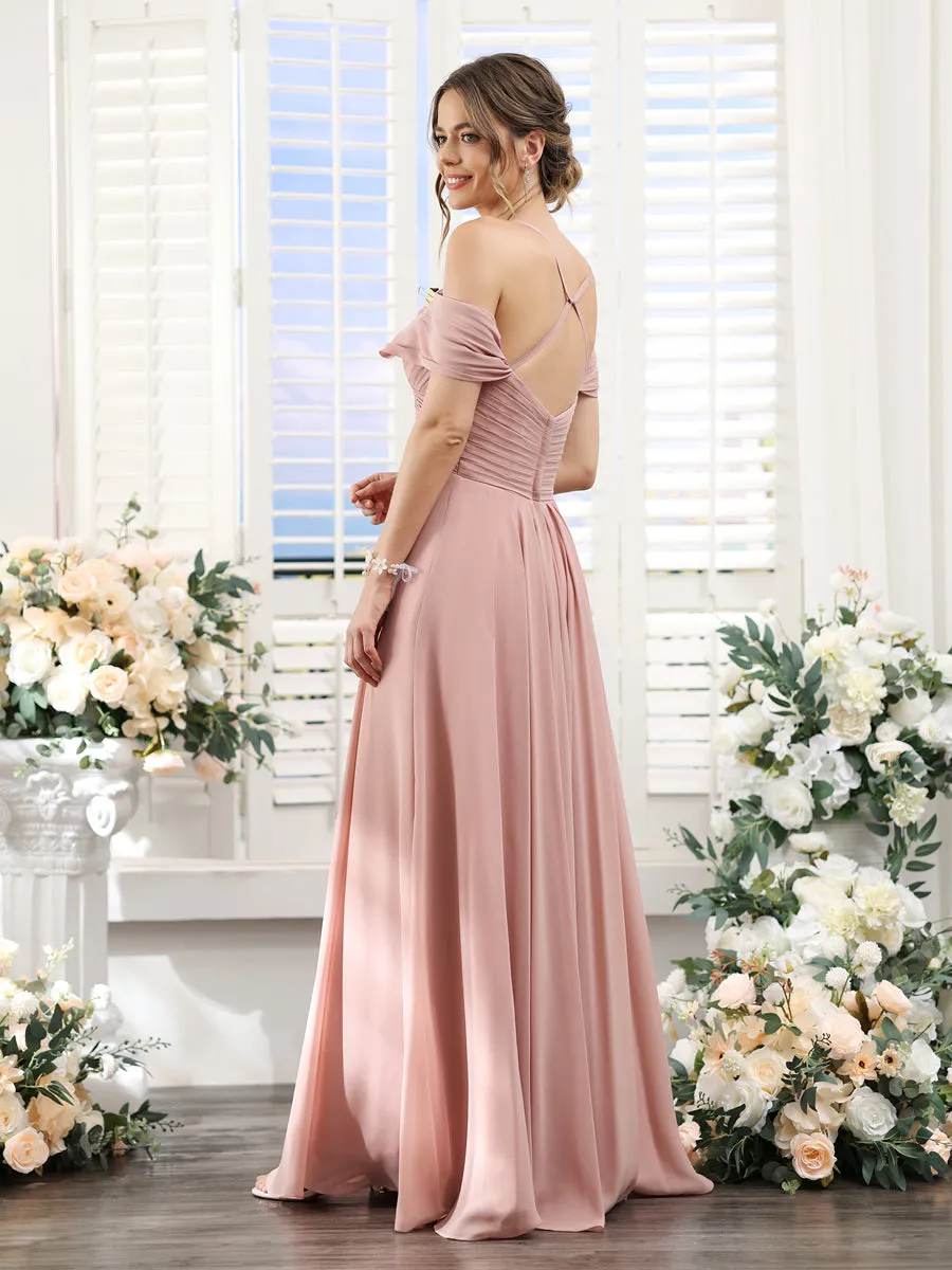 A-Line V-Neck Spaghetti Straps Split Side Floor-Length Chiffon Bridesmaid Dresses sold by Lavetir product image thumbnail 2