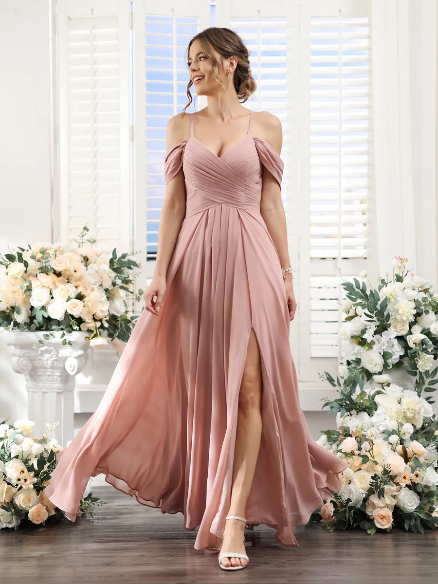 A-Line V-Neck Spaghetti Straps Split Side Floor-Length Chiffon Bridesmaid Dresses sold by Lavetir product image thumbnail 4