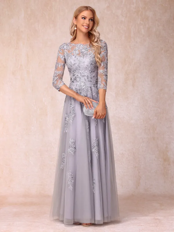 A-Line/Princess Sheer Neck Half Sleeves Long Formal Evening Dresses with Beading & Appliques sold by Lavetir