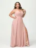 A-Line/Princess Halter Sleeveless Chiffon Ruched Split Side Plus Size Bridesmaid Dresses with Pockets sold by Lavetir