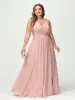A-Line/Princess Halter Sleeveless Chiffon Ruched Split Side Plus Size Bridesmaid Dresses with Pockets sold by Lavetir