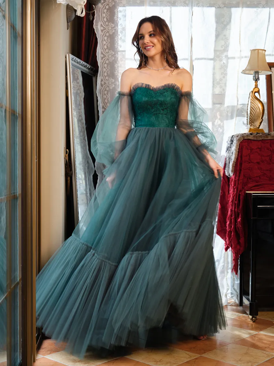 A-Line/Princess Tulle Sweetheart Long Prom Dresses sold by Lavetir product image thumbnail 5