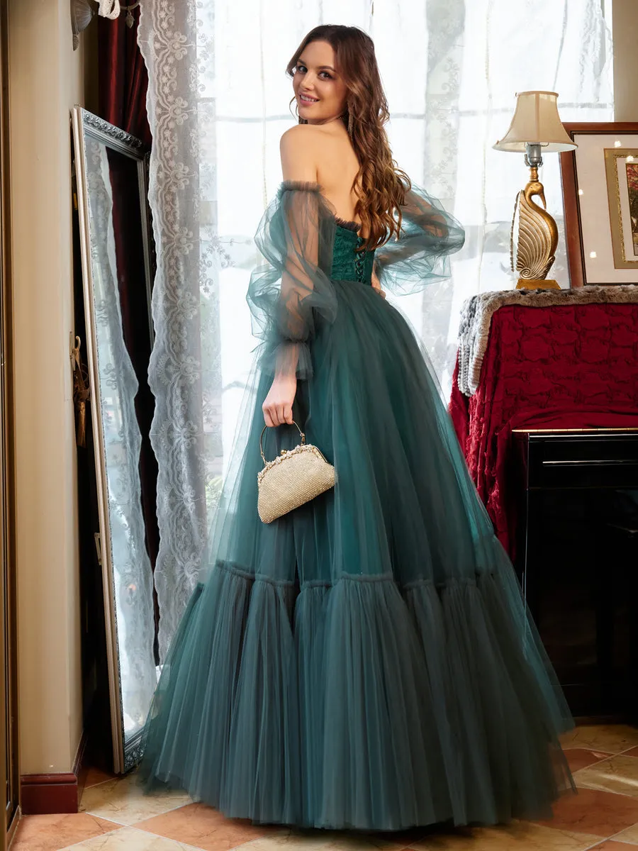 A-Line/Princess Tulle Sweetheart Long Prom Dresses sold by Lavetir product image thumbnail 2