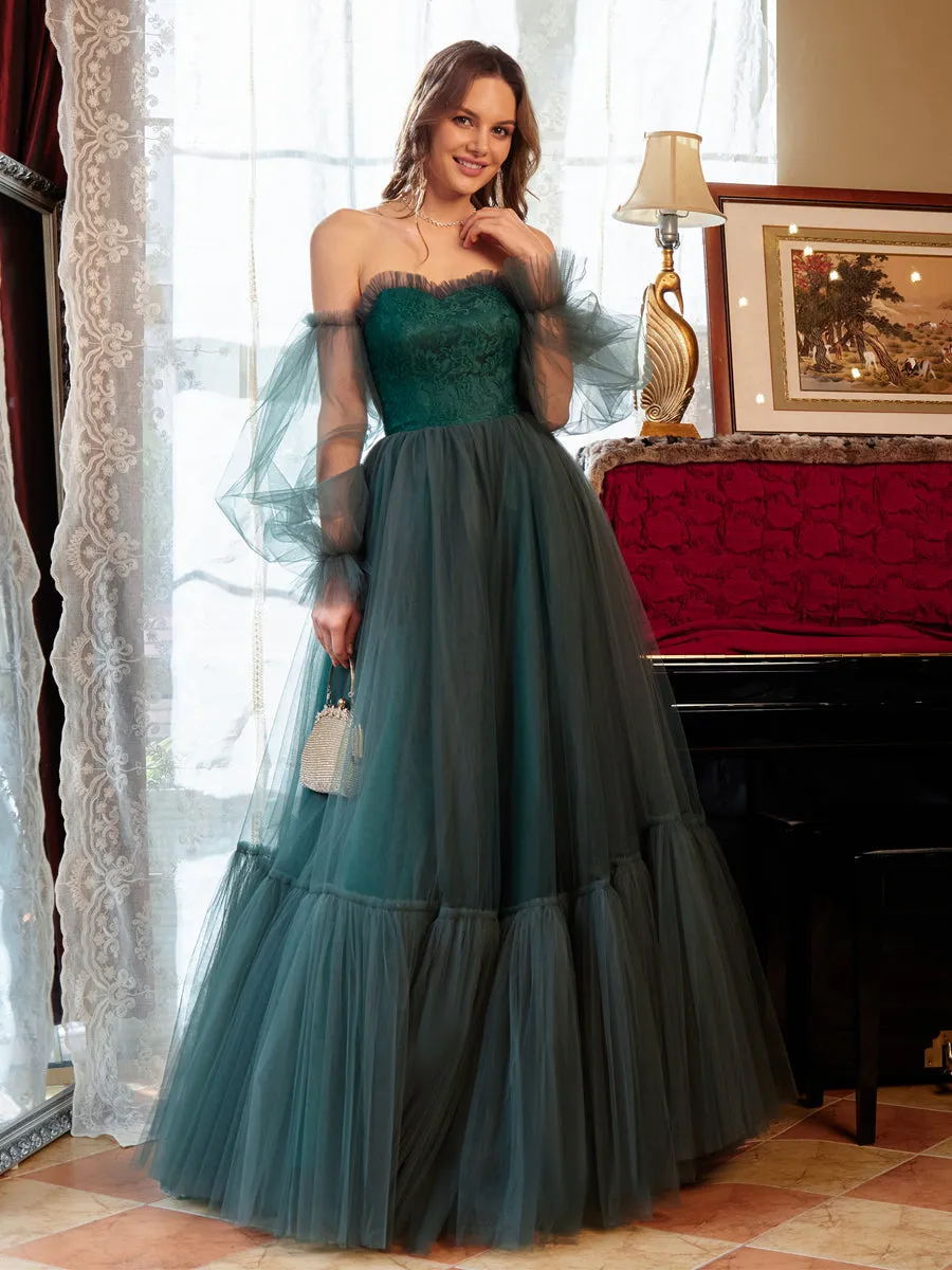 A-Line/Princess Tulle Sweetheart Long Prom Dresses sold by Lavetir product image thumbnail 3