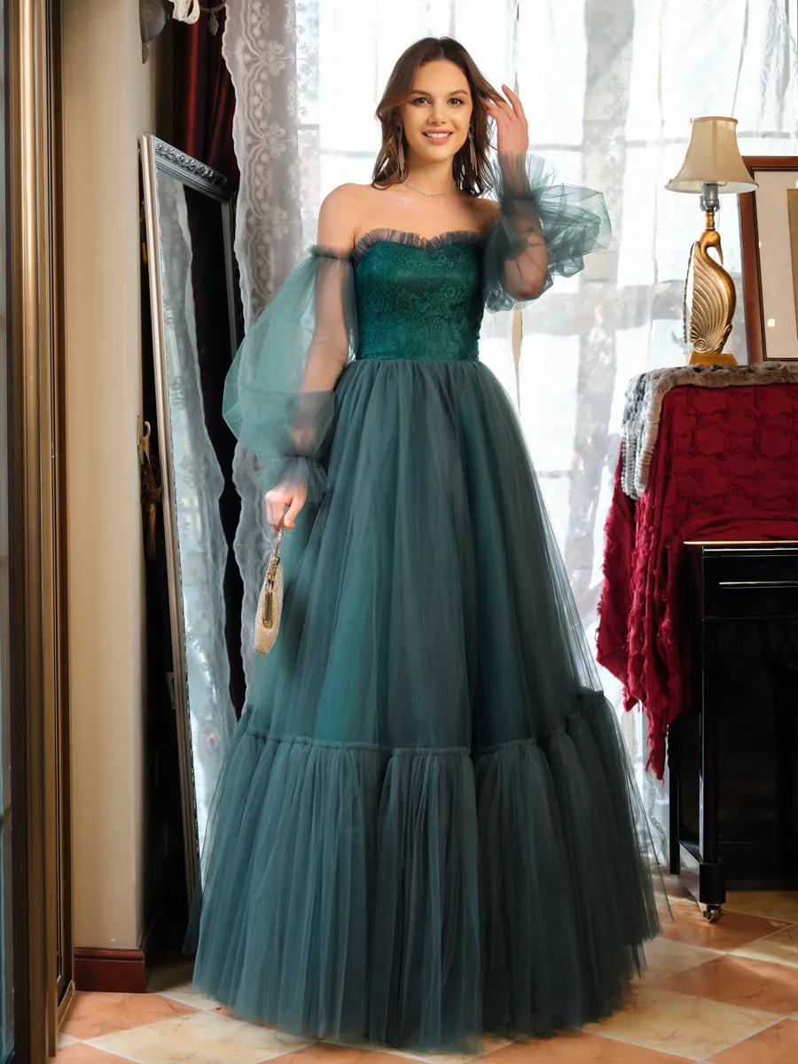 A-Line/Princess Tulle Sweetheart Long Prom Dresses sold by Lavetir product image thumbnail 4