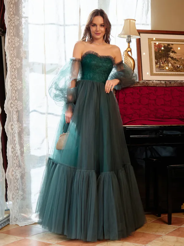 A-Line/Princess Tulle Sweetheart Long Prom Dresses sold by Lavetir