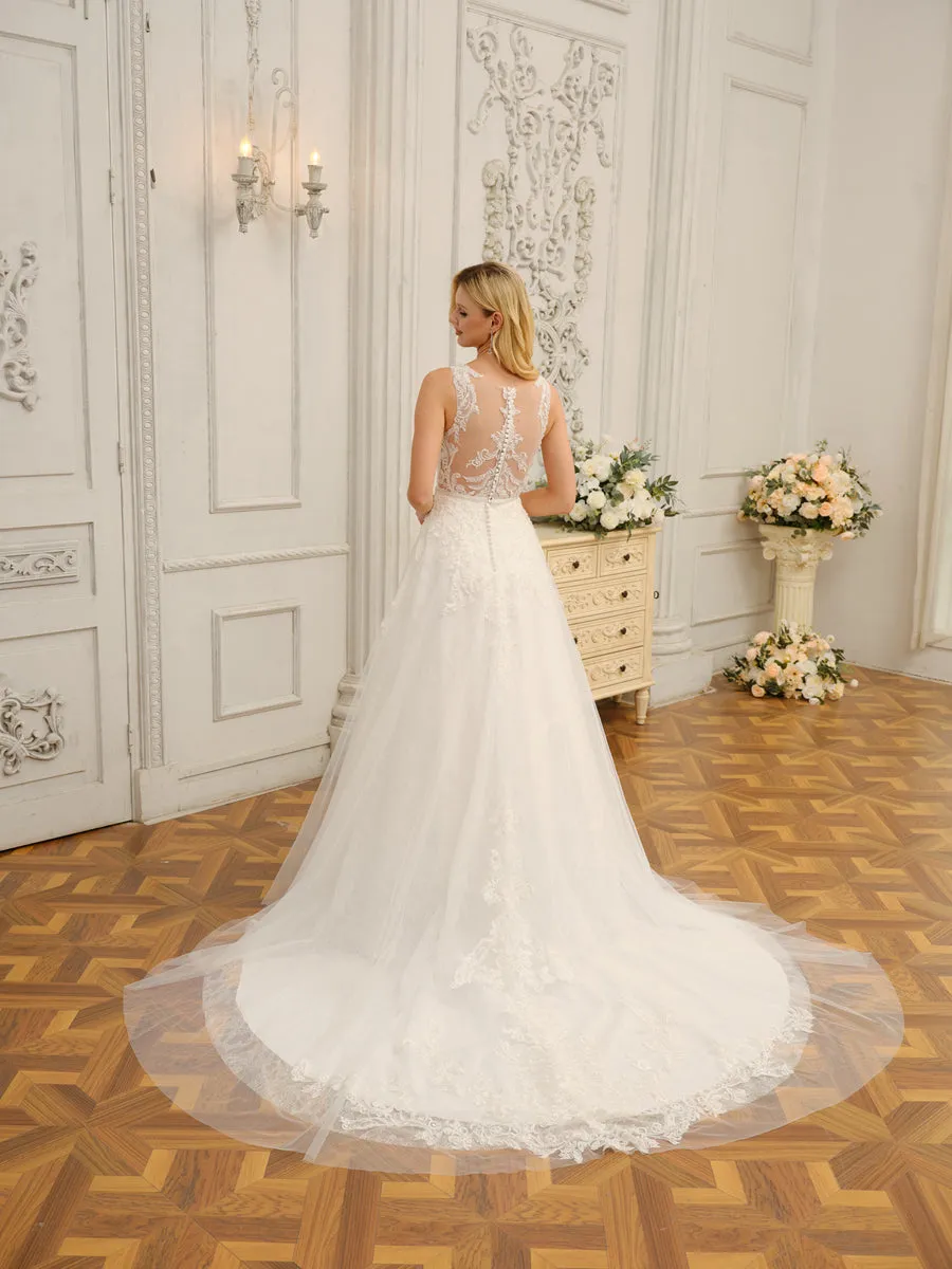 Spaghetti Straps V-Neck Sleeveless Long Wedding Dresses with Appliques & Beading sold by Lavetir product image thumbnail 2