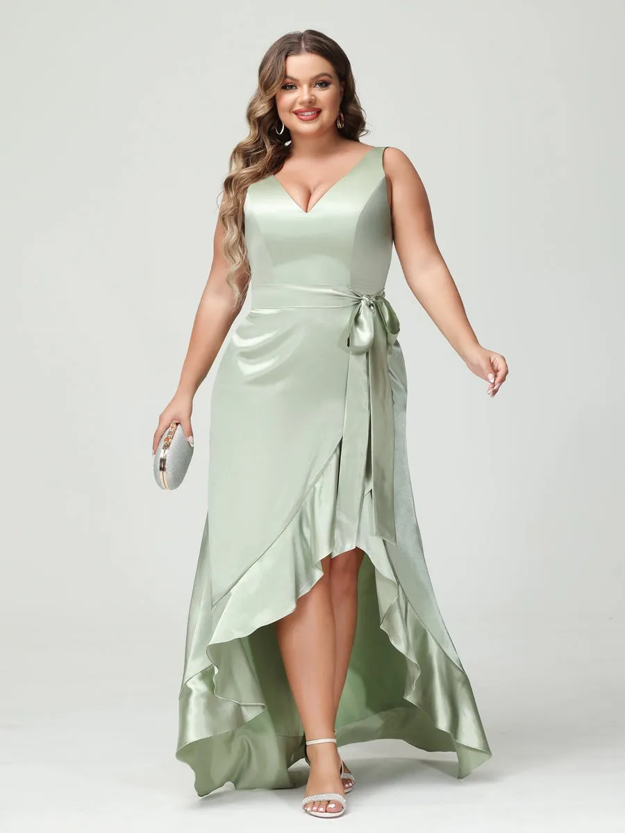 Sheath/Column V-Neck Sleeveless Ruffles High Low Plus Size Dresses with Pockets & Sash sold by Lavetir product image thumbnail 4