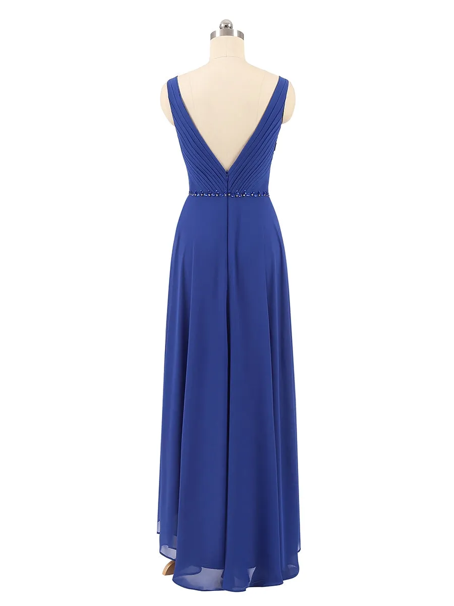 A-Line/Princess V-Neck Sleeveless Chiffon With Pleats Rhinestone Asymmetrical Bridesmaid Dresses sold by Lavetir product image thumbnail 2