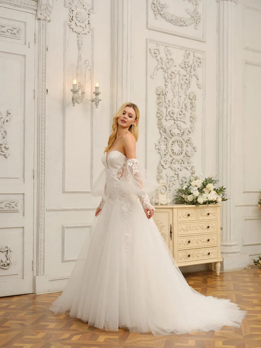 A-Line/Princess Sweetheart Long Wedding Dresses with Appliques sold by Lavetir product image thumbnail 5