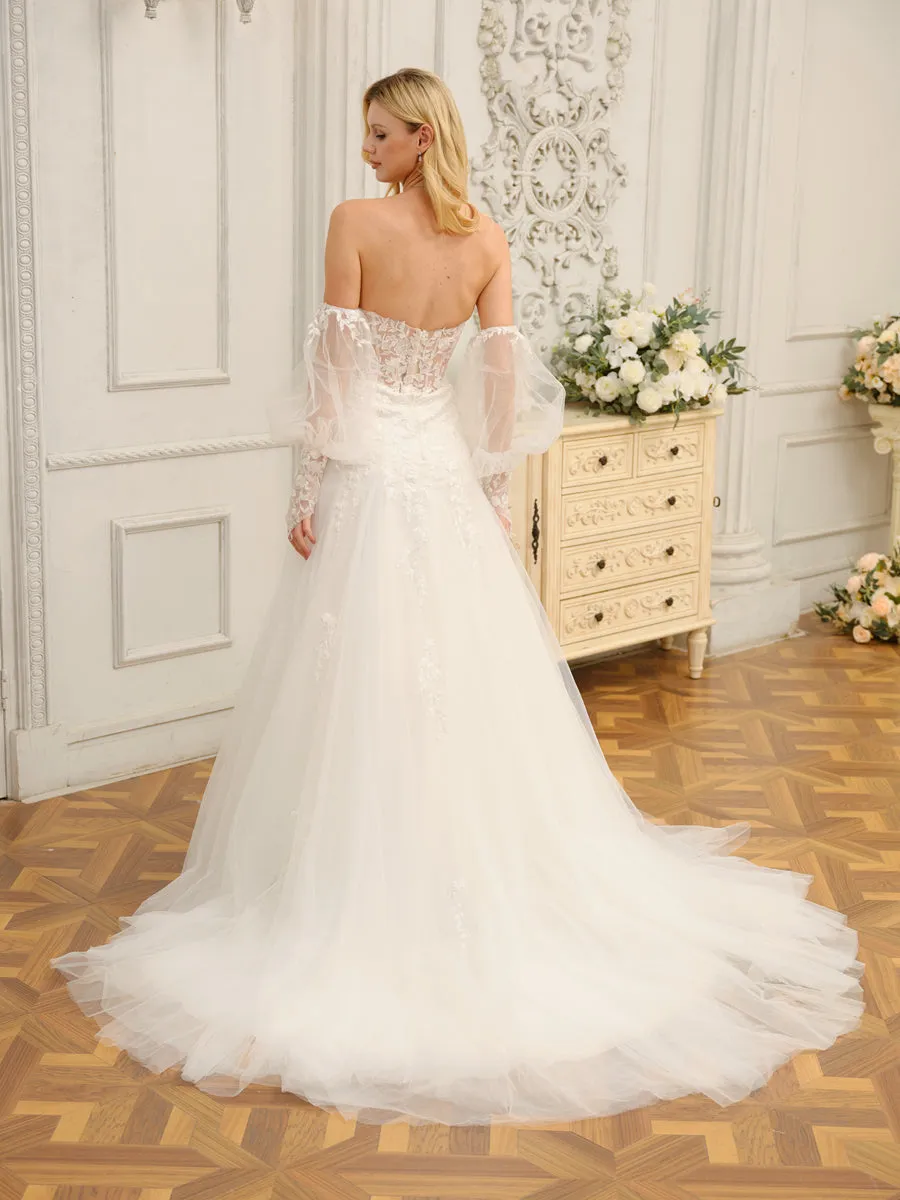 A-Line/Princess Sweetheart Long Wedding Dresses with Appliques sold by Lavetir product image thumbnail 2