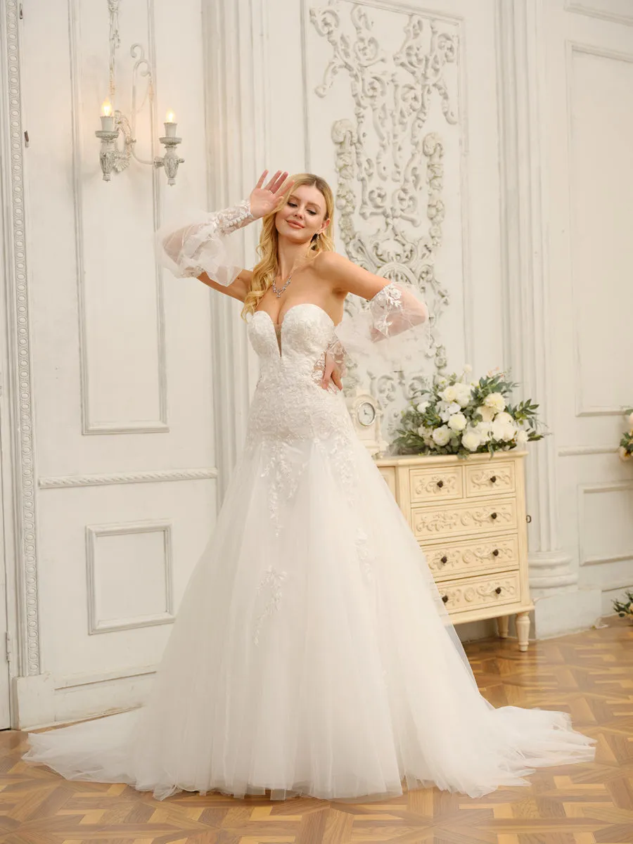 A-Line/Princess Sweetheart Long Wedding Dresses with Appliques sold by Lavetir product image thumbnail 3