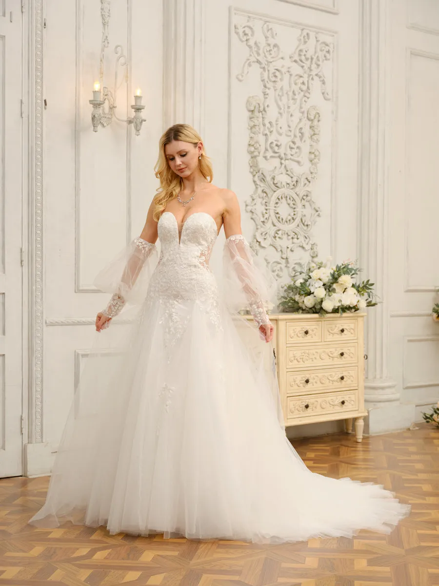 A-Line/Princess Sweetheart Long Wedding Dresses with Appliques sold by Lavetir product image thumbnail 4