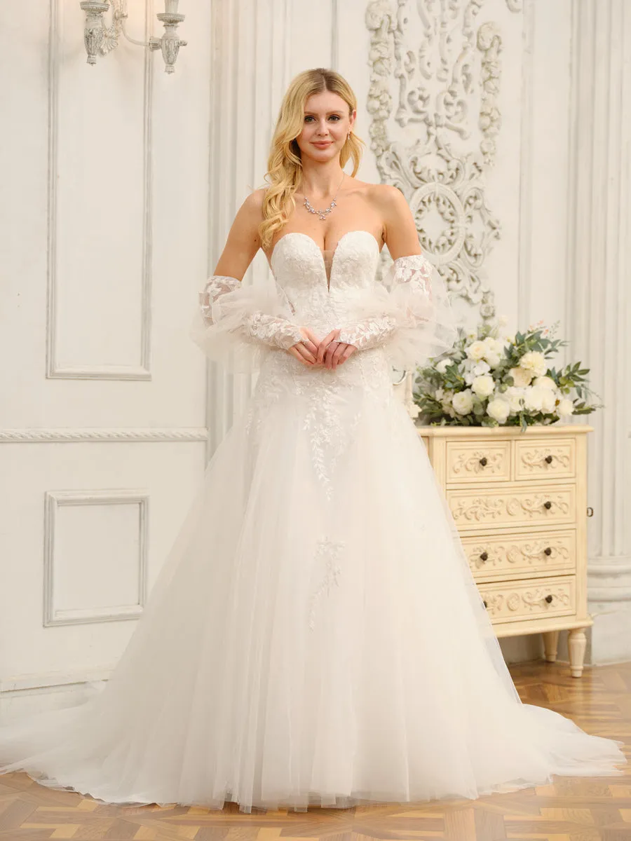 A-Line/Princess Sweetheart Long Wedding Dresses with Appliques sold by Lavetir
