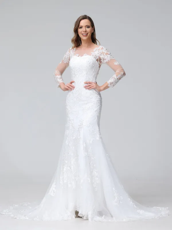 Trumpet/Mermaid Sweetheart Lace Wedding Dresses with Long Sleeves sold by Lavetir