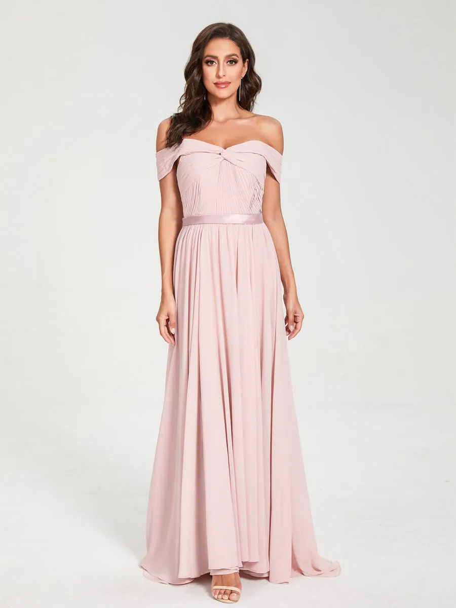 A-Line/Princess Chiffon Off-the-Shoulder Sleeveless Floor-Length Split Side With Belt Bridesmaid Dresses sold by Lavetir product image thumbnail 3