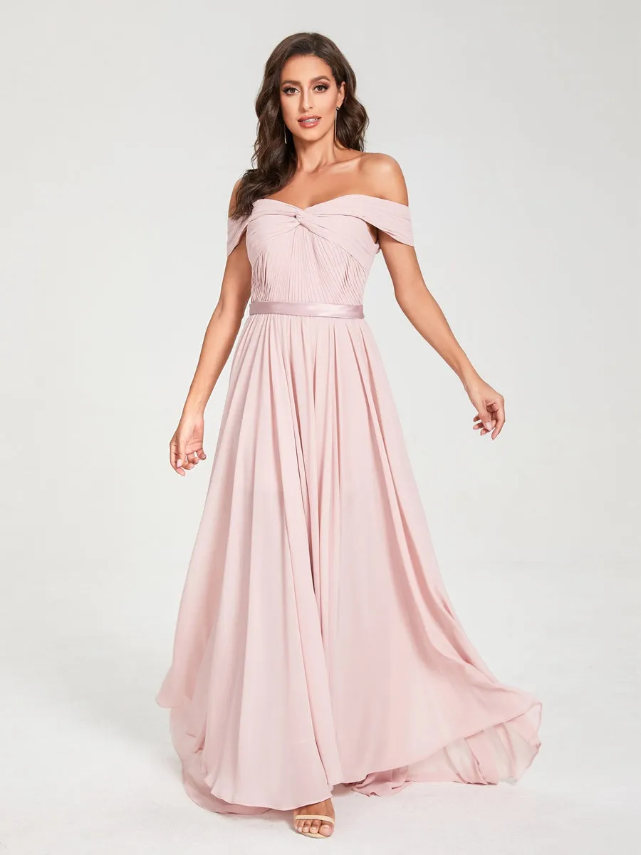 A-Line/Princess Chiffon Off-the-Shoulder Sleeveless Floor-Length Split Side With Belt Bridesmaid Dresses sold by Lavetir product image thumbnail 4