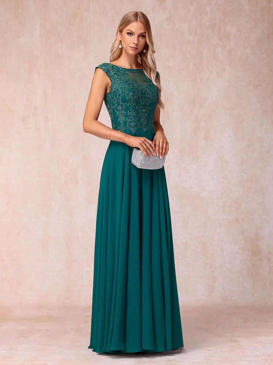 A-Line/Princess Sheer Neck Sleeveless Long Formal Evening Dresses with Beading & Appliques sold by Lavetir product image thumbnail 5